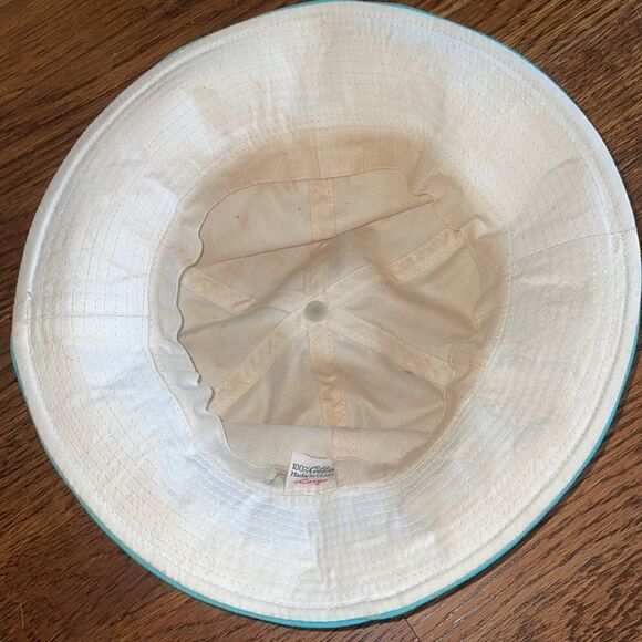 Vtg 70s off‎ white & turquoise blue flop hat - Picture 6 of 6